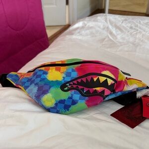 Sprayground Tie-Dye Shark Waist Pack - Red, Yellow, Blue, Pink